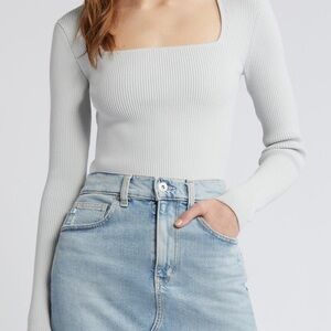 Elegant white Ribbed Women's Top Open Edit Size M